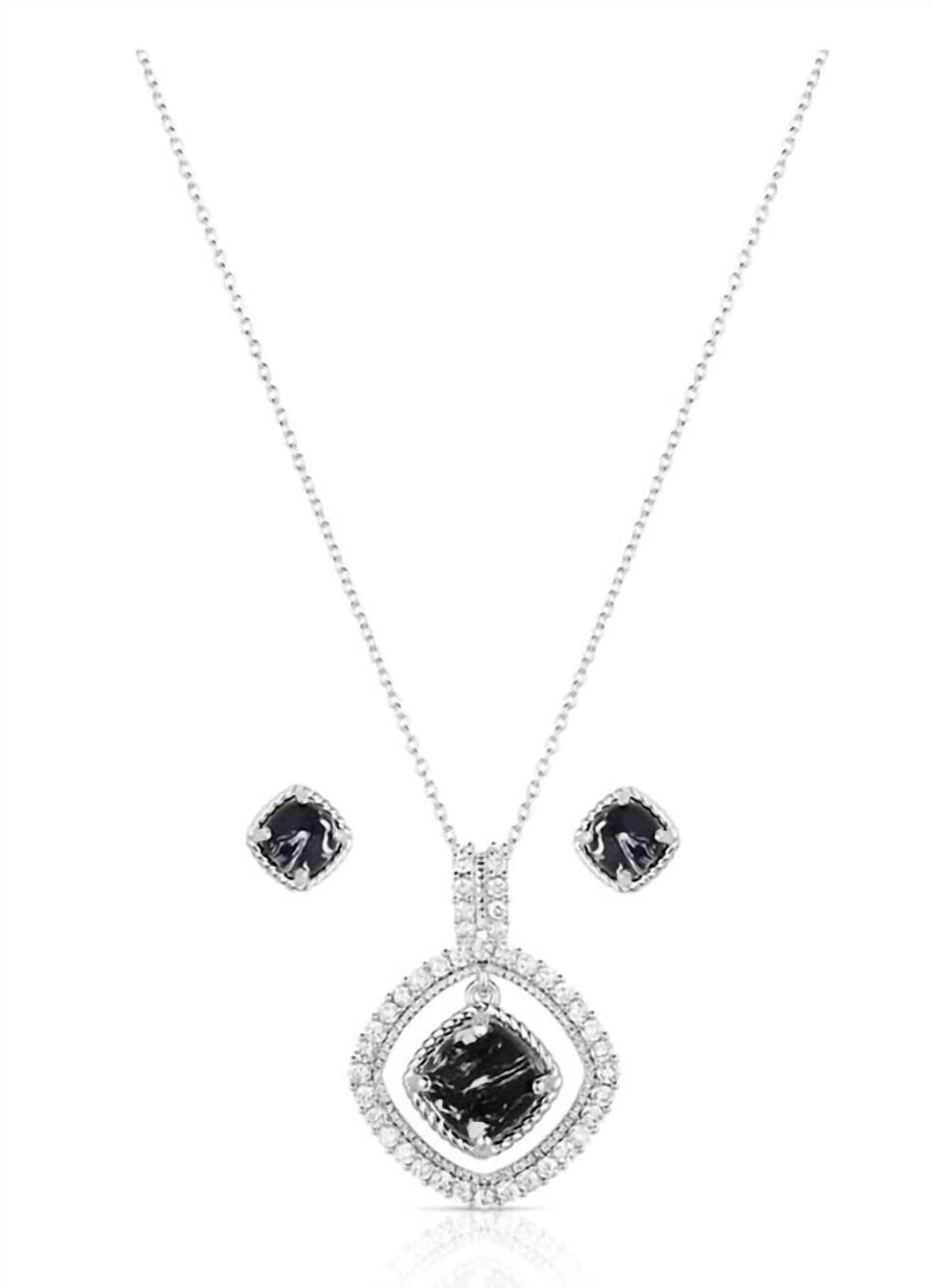NEW MONTANA SILVERSMITHS women's high roller stone jewelry set in silver/storm